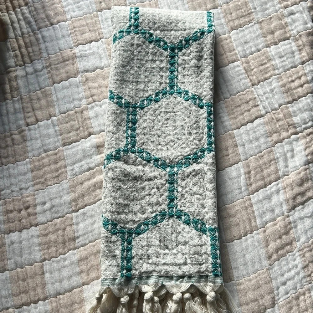 Modern Hand Towel Loom Weave Honeycomb Patterned Benetton’s Teal Green NEW!